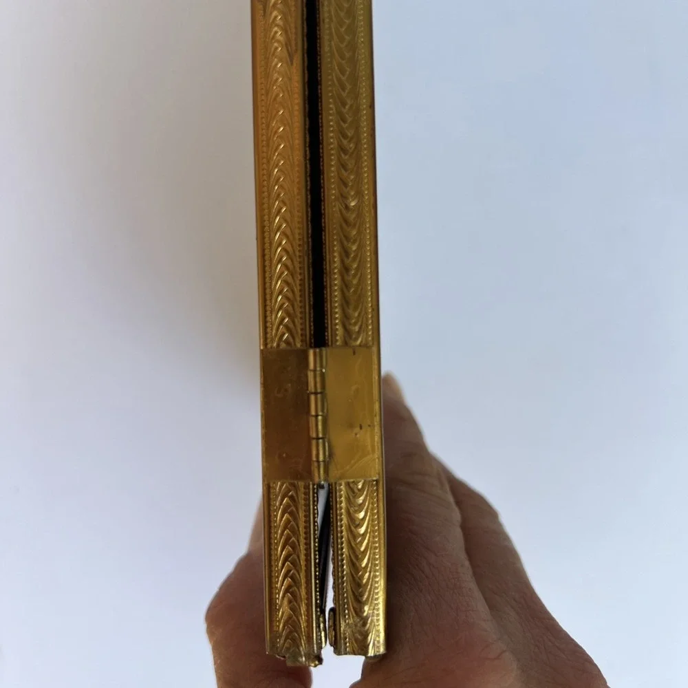 VTG Gold Tone Brass Bi Fold Double Hinged Picture Frame Holds Two 8x10 Photos